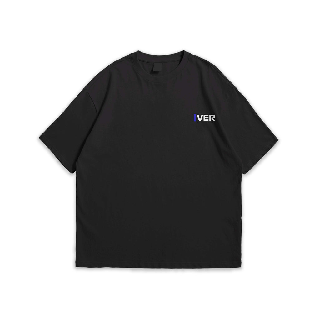 Black t-shirt with a small "VER" text on a white background