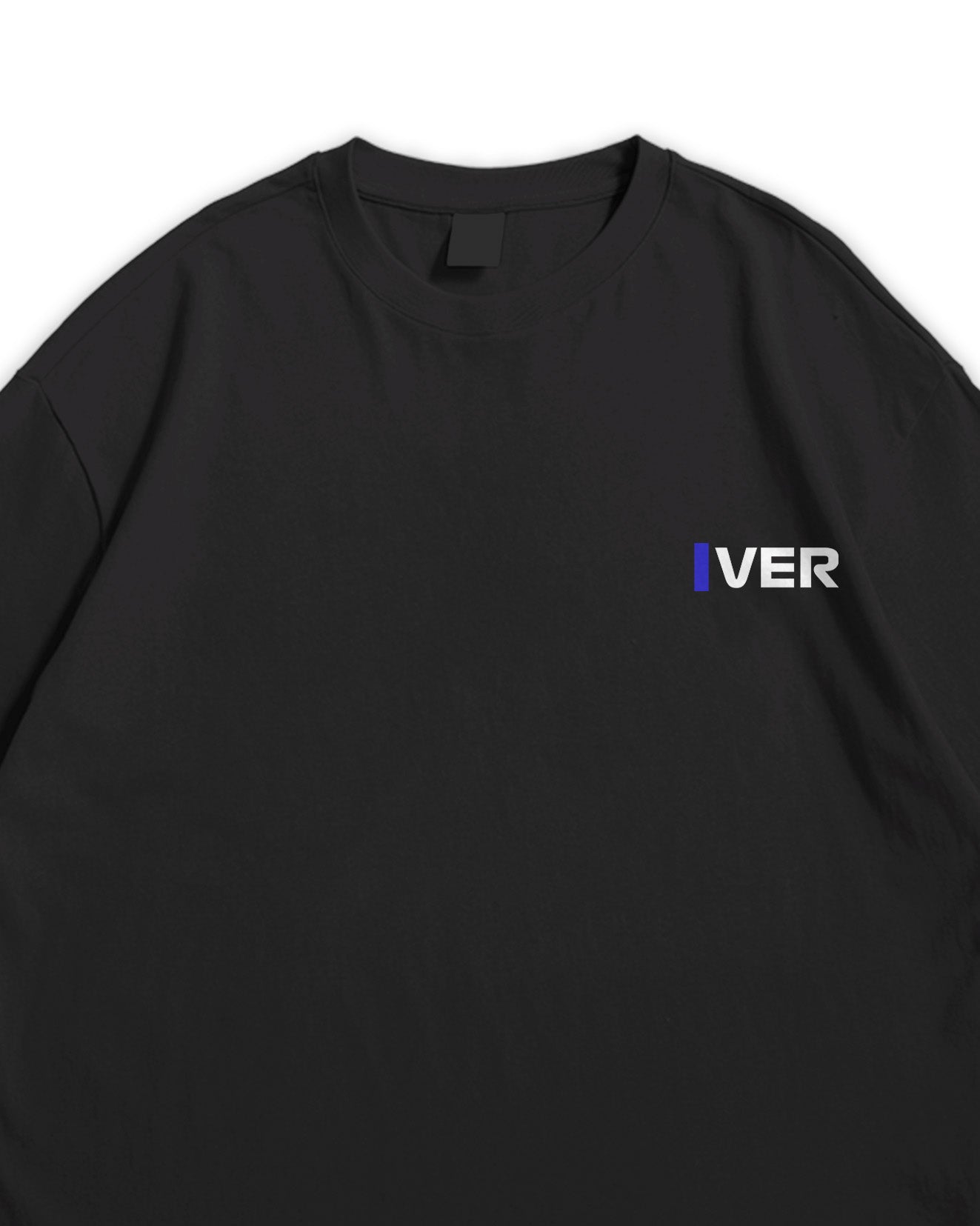 Black T-shirt with "VER" text on the pocket area.