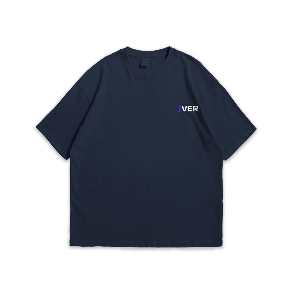 Navy blue t-shirt with a "VER" text on a white background