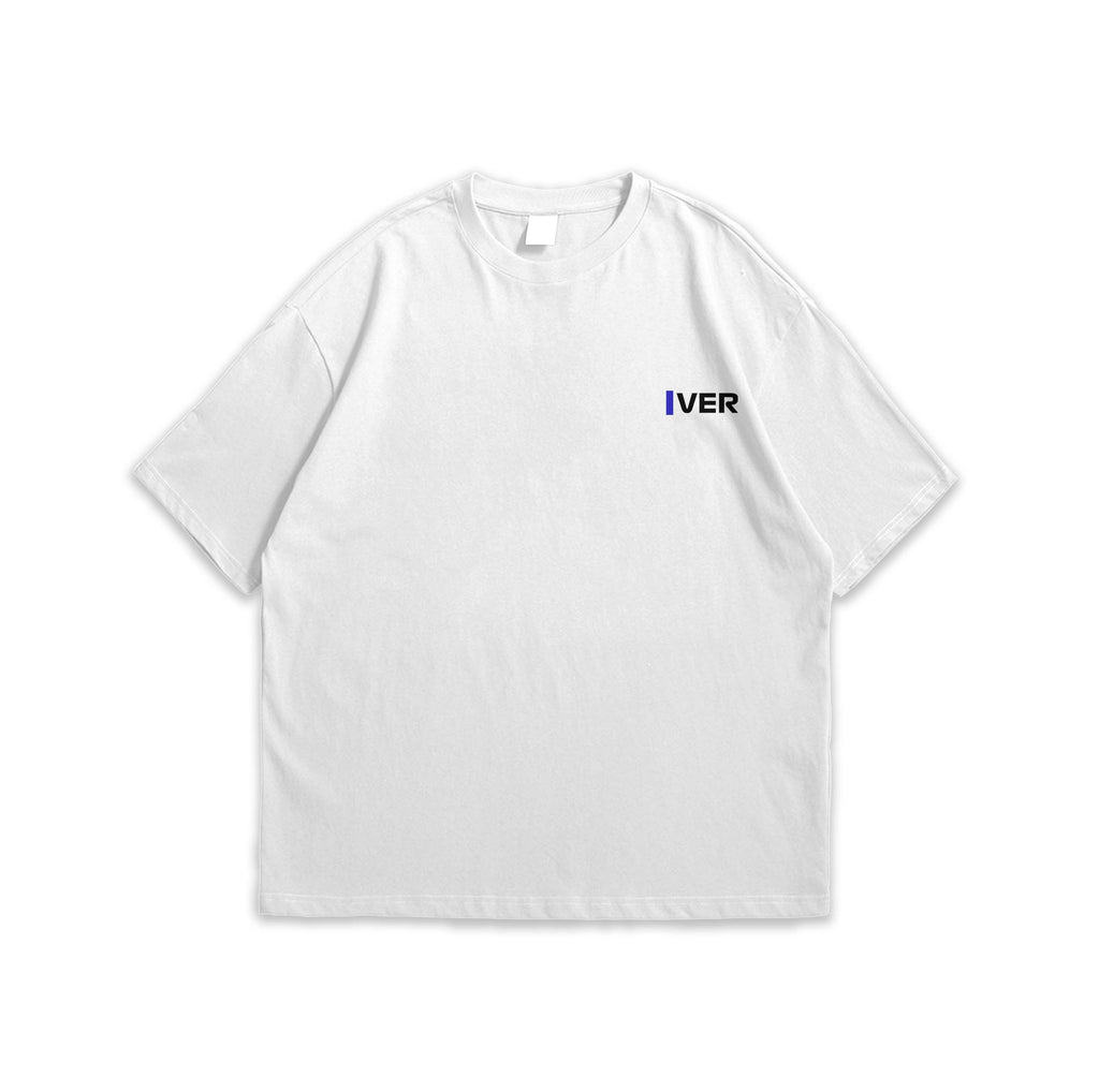 White t-shirt with 'IVER' text on a white background