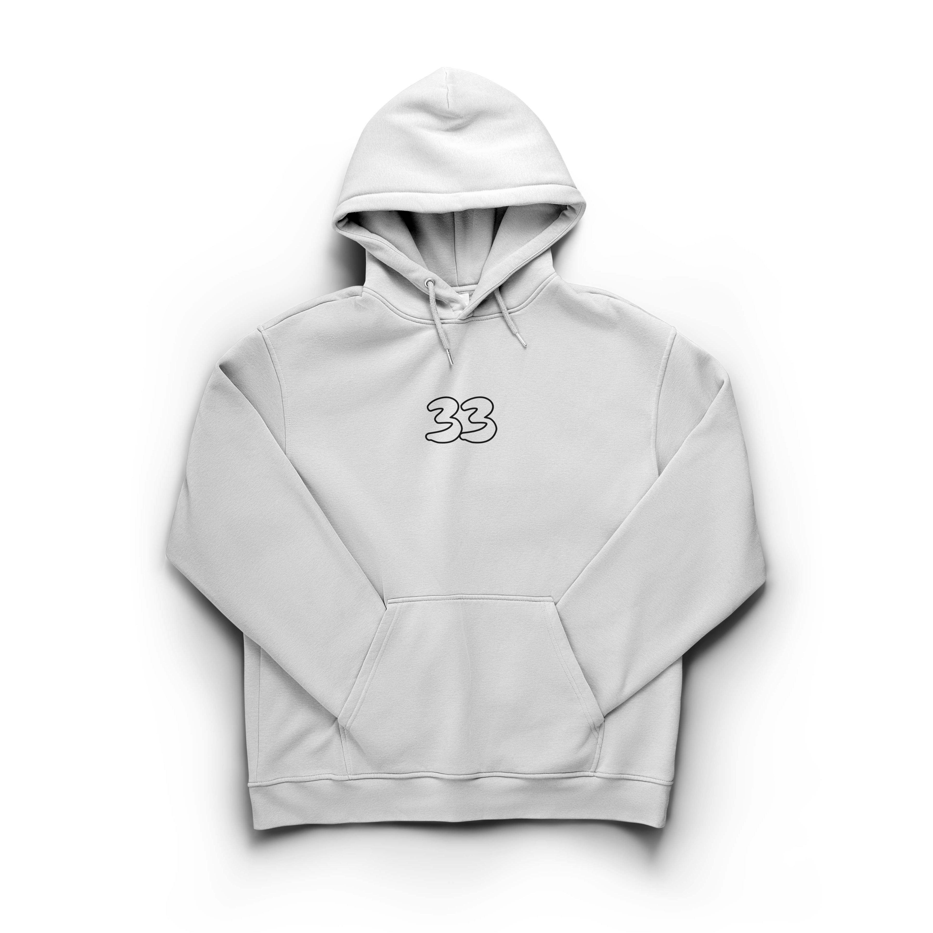 Light gray hoodie with a '33' logo on a white background