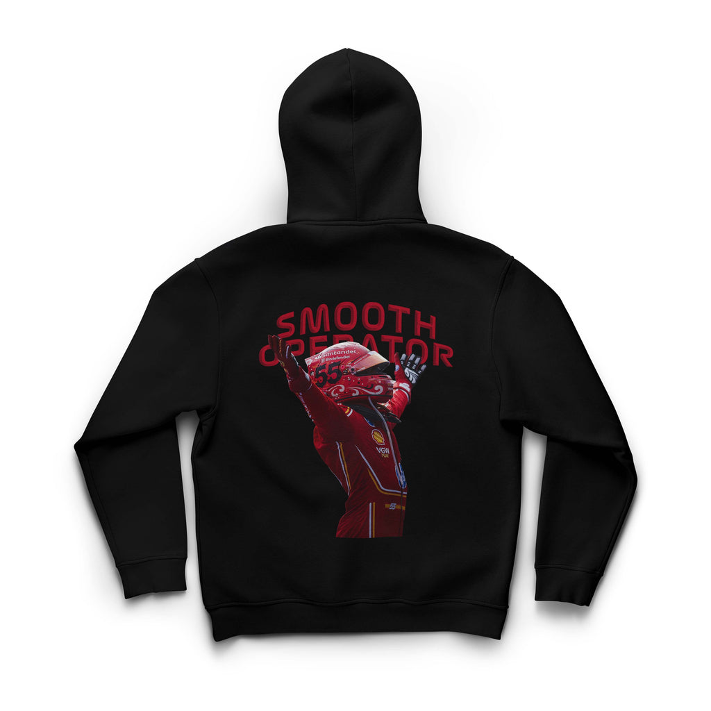 Black hoodie with 'Smooth Operator' graphic on the back, displayed on a white background