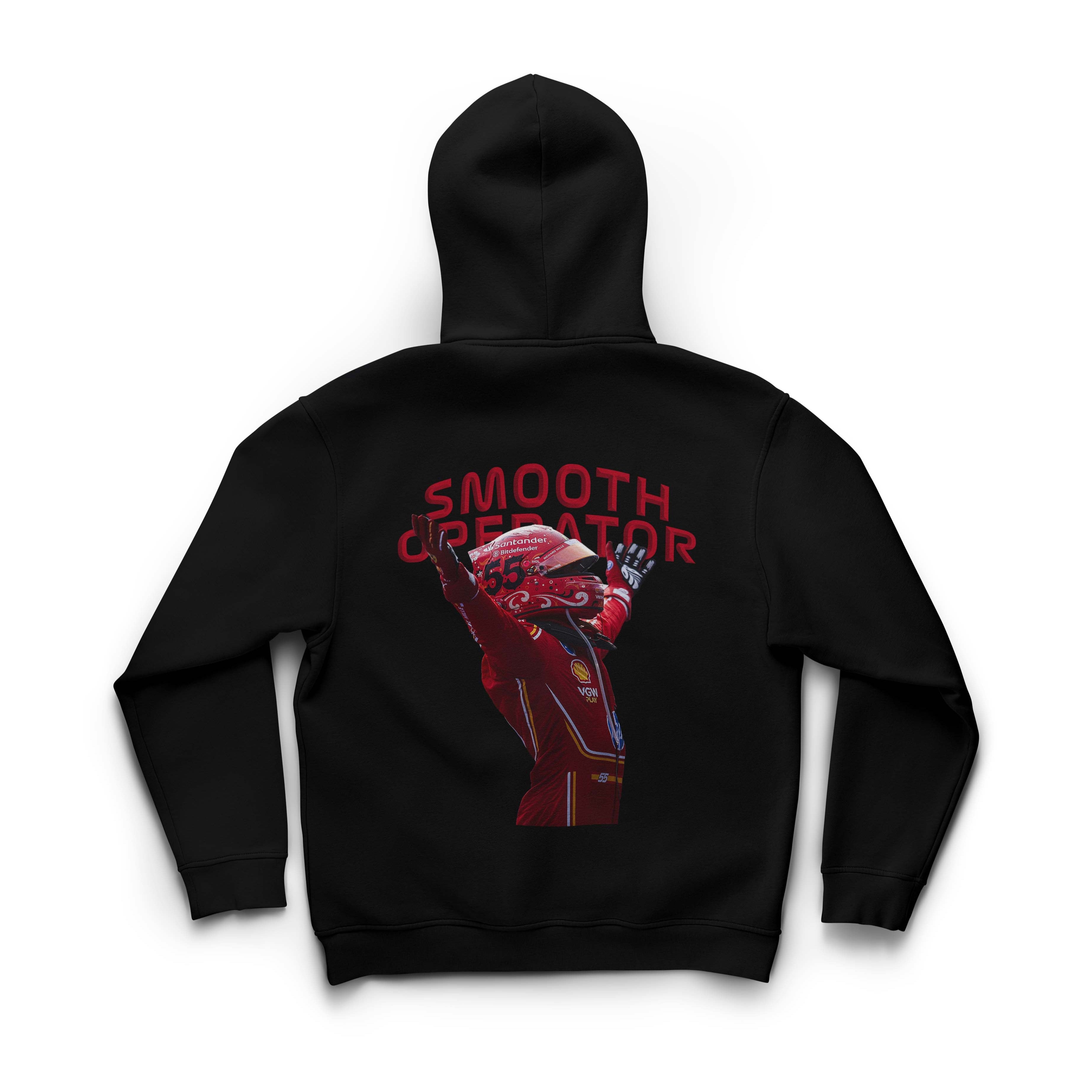 Black hoodie with 'Smooth Operator' graphic on the back, displayed on a white background