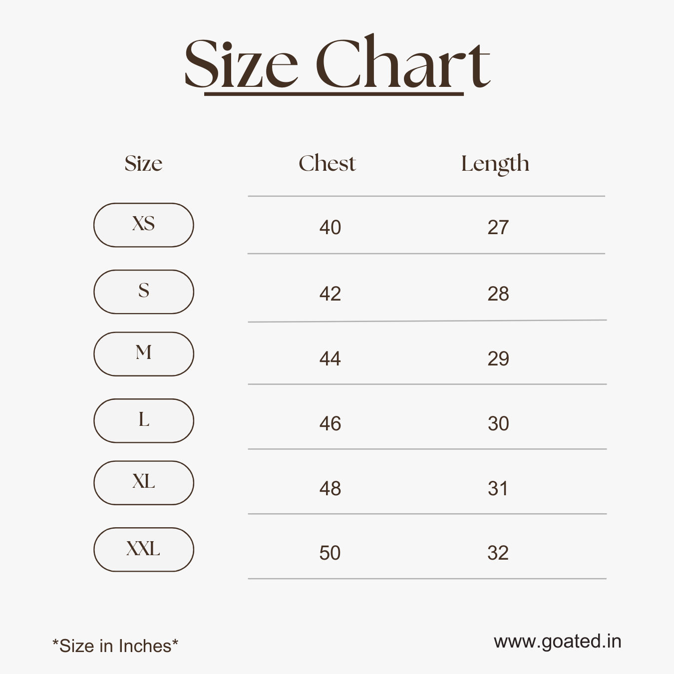 Size chart — Oversized Tshirts